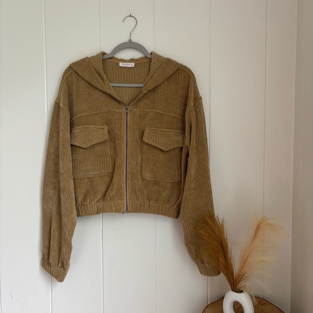 Stylish Tan Corduroy Utility Jacket - Picture 1 of 6